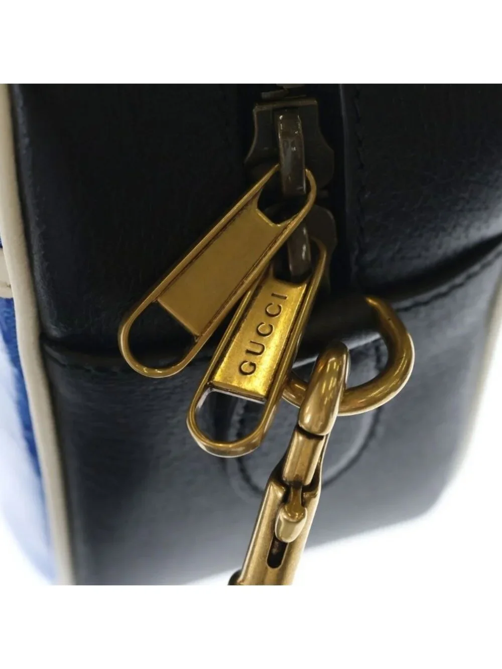 Gucci Adidas Logo Leather Shoulder Bag Black Blue